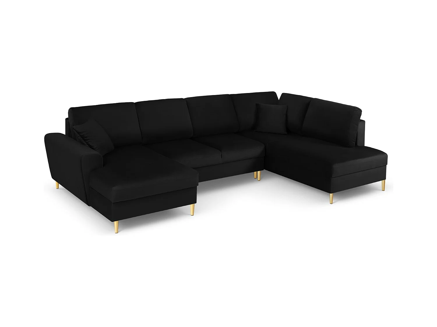 Cosmopolitan Design - Canapé droit panoramique convertible avec coffre de rangement "Kyoto" 7 places en velours noir - 313x194x88cm