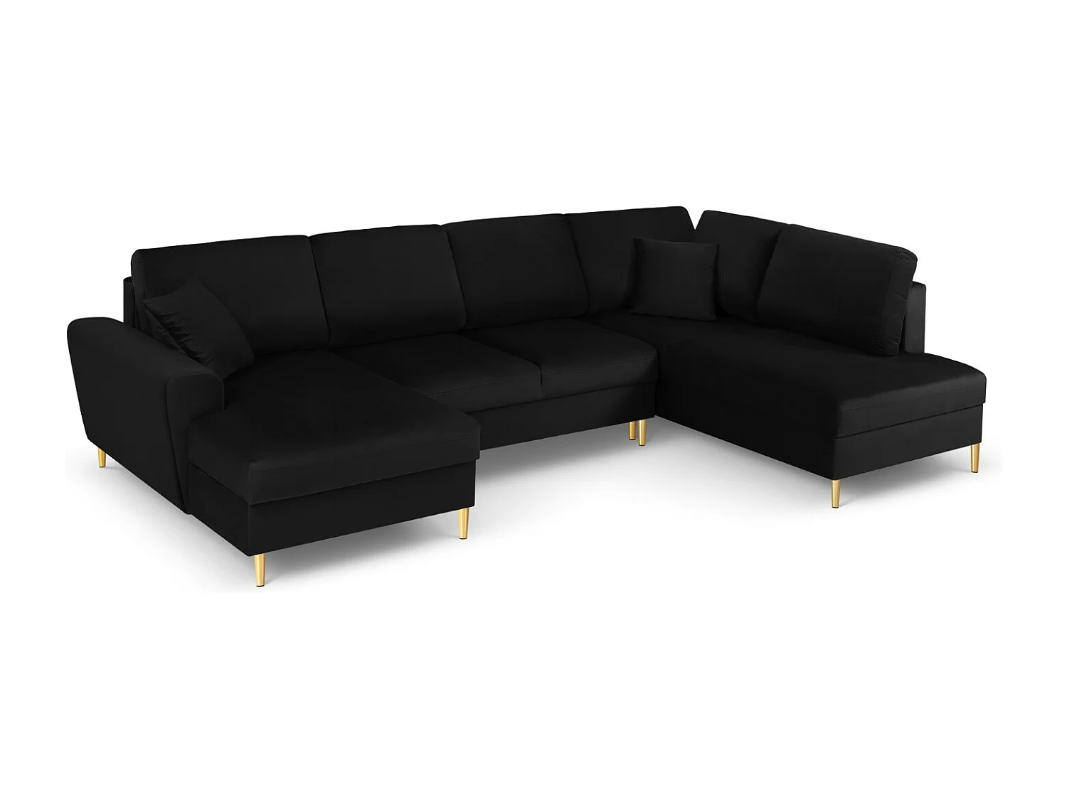 Cosmopolitan Design - Canapé droit panoramique convertible avec coffre de rangement "Kyoto" 7 places en velours noir - 313x194x88cm