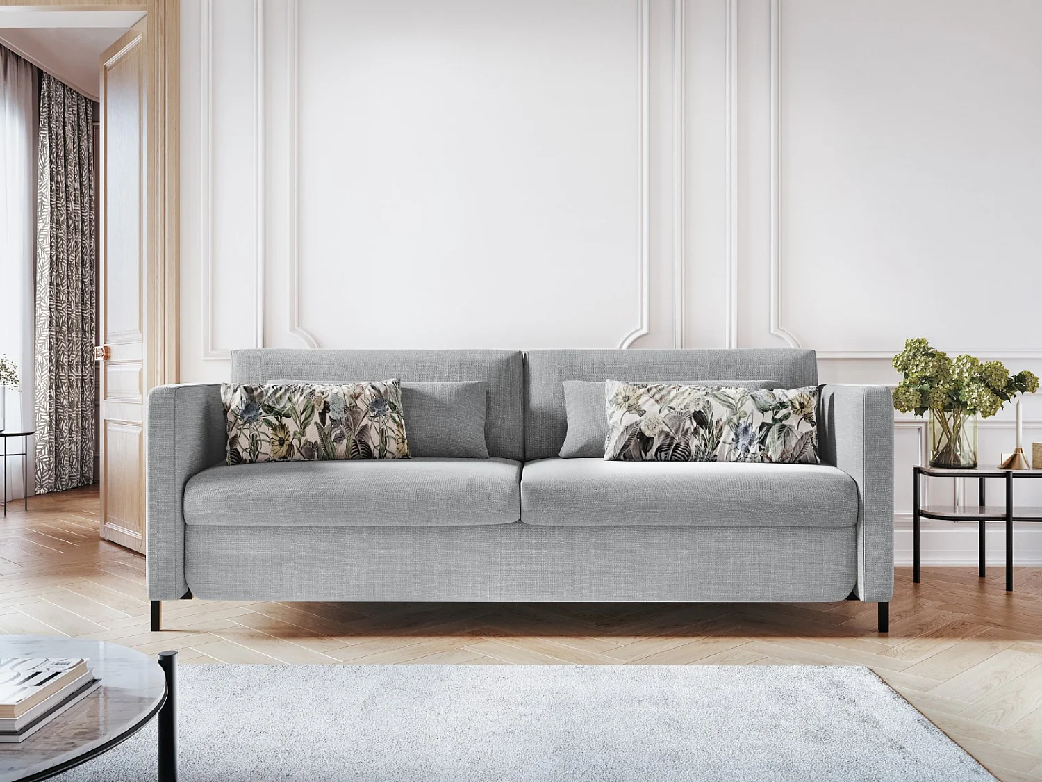 CXL by Christian Lacroix - 2-Sitzer ausklappbares Sofa "Yanis" Sitzer aus strukturiertem Stoff hellgrau - 182x102x80cm