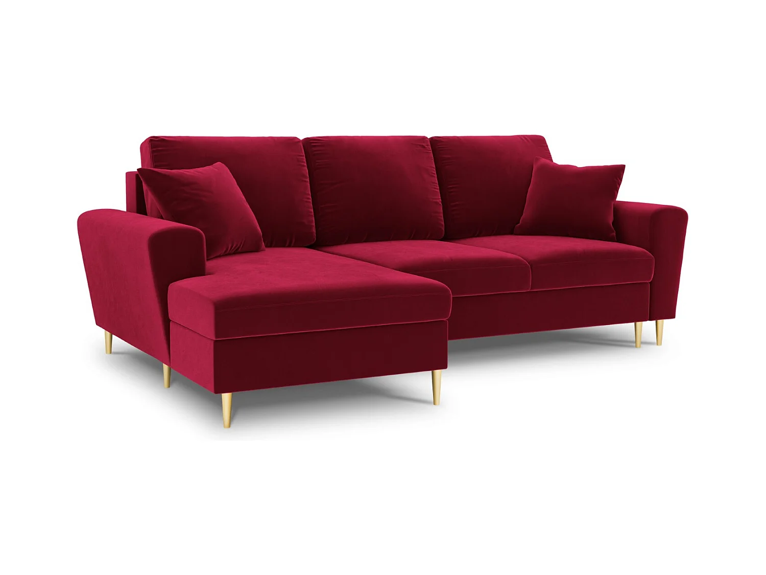 Cosmopolitan Design - Canapé d'angle gauche convertible avec coffre de rangement "Kyoto" 4 places en velours rouge - 241x145x88cm