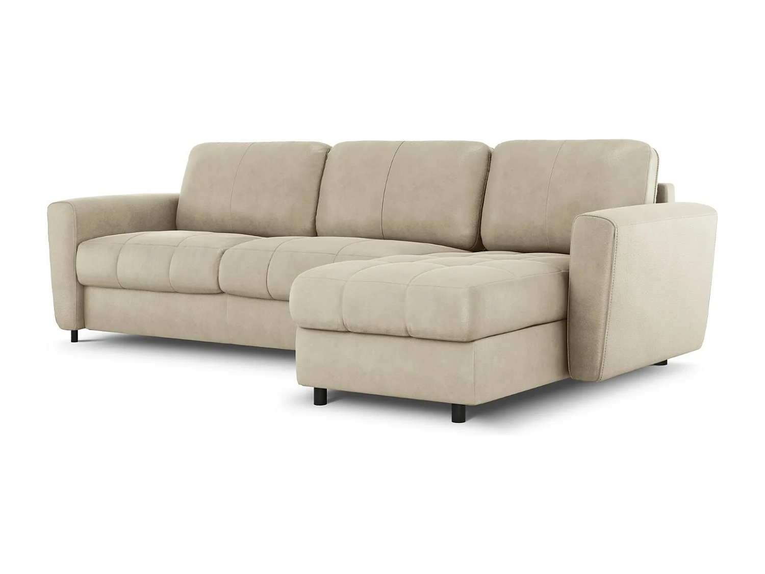 CXL by Christian Lacroix - Canapé d'angle droit convertible "Audra" 5 places en cuir véritable gris clair - 290x170x88cm