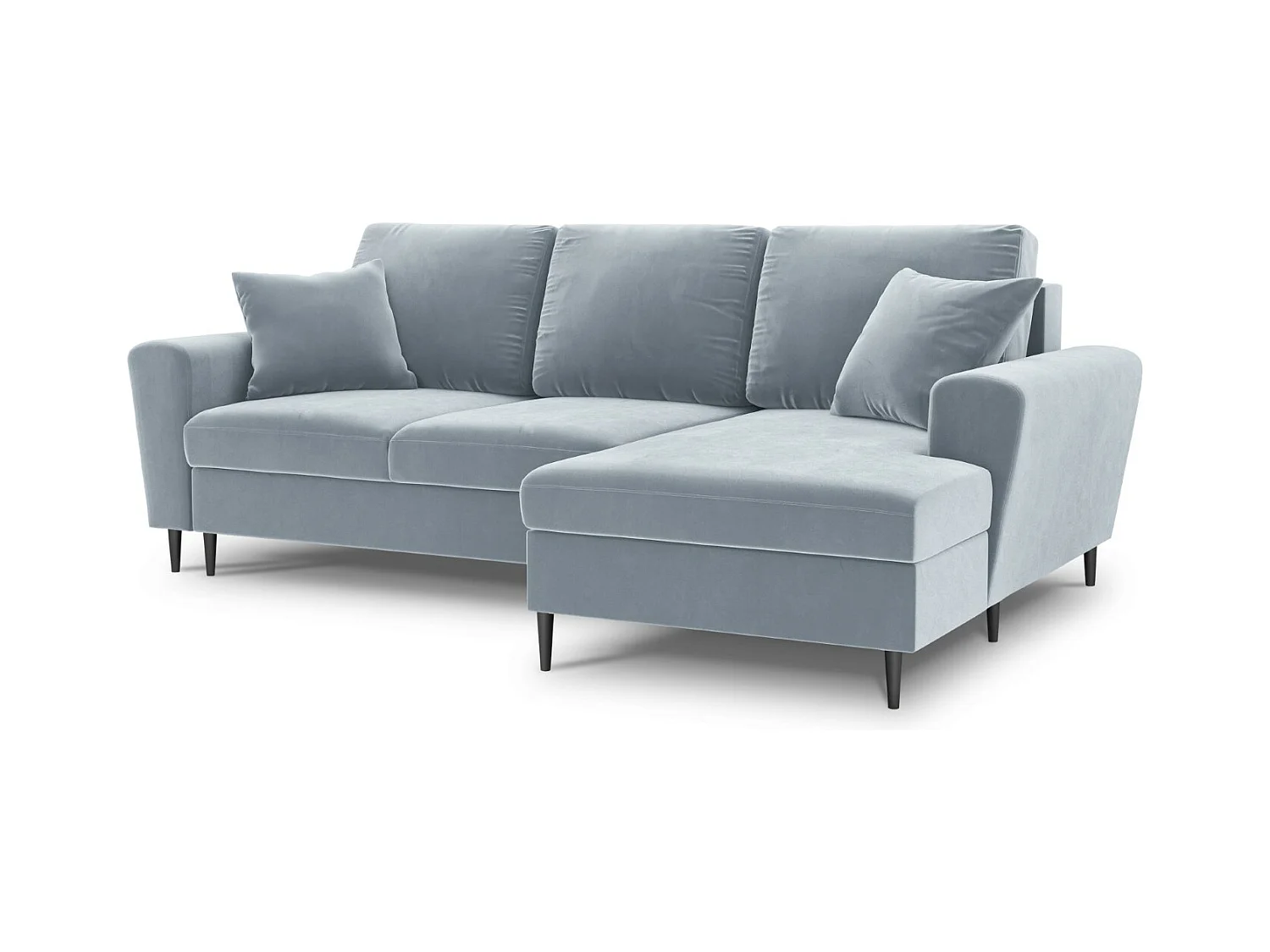 Cosmopolitan Design - Canapé d'angle droit convertible avec coffre de rangement "Kyoto" 4 places en velours bleu clair - 241x145x88cm