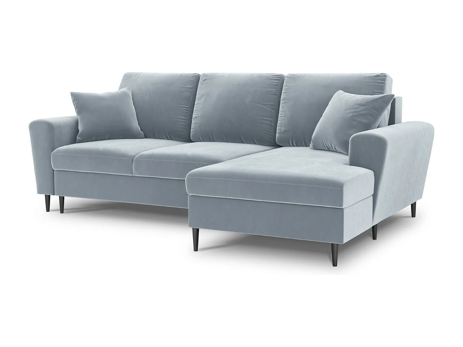 Cosmopolitan Design - Canapé d'angle droit convertible avec coffre de rangement "Kyoto" 4 places en velours bleu clair - 241x145x88cm