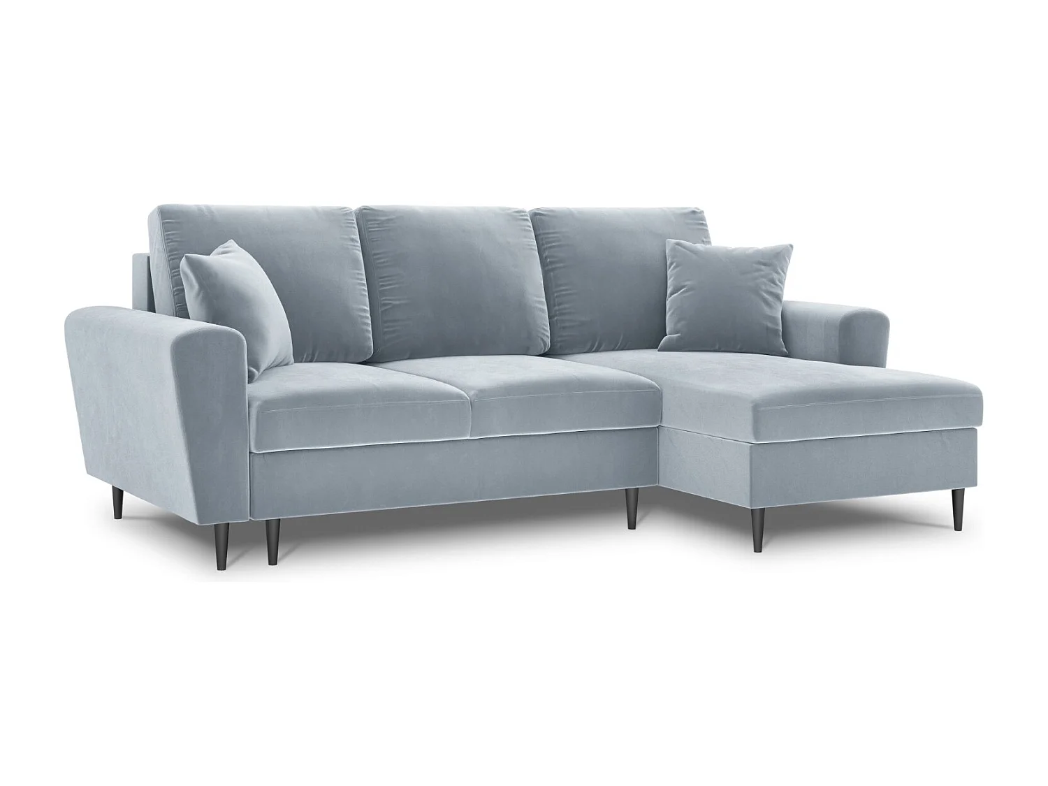 Cosmopolitan Design - Canapé d'angle droit convertible avec coffre de rangement "Kyoto" 4 places en velours bleu clair - 241x145x88cm