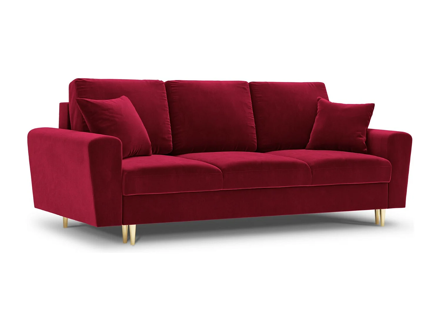Cosmopolitan Design - 3-Sitzer ausklappbares Sofa mit Bettkasten "Kyoto" aus Samt rot - 235x100x88cm