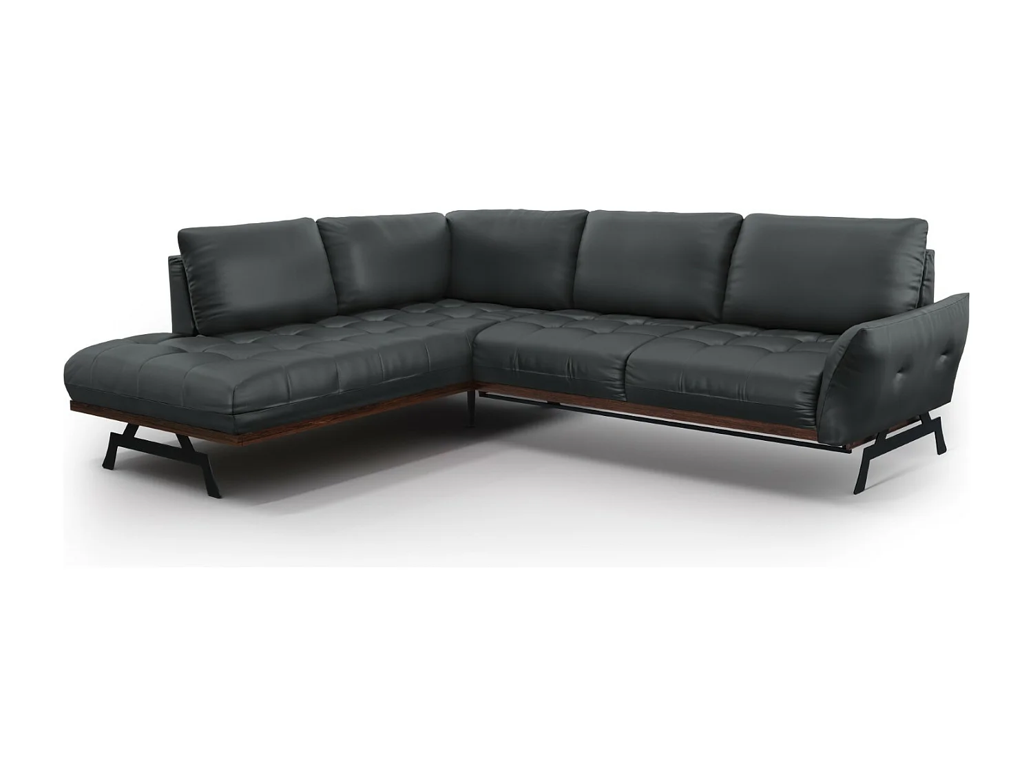 CXL by Christian Lacroix - Narożnik lewy z funkcją spania, "Olivier" 5 miejsc skóra naturalna, niebieski szary - 262x204x87cm