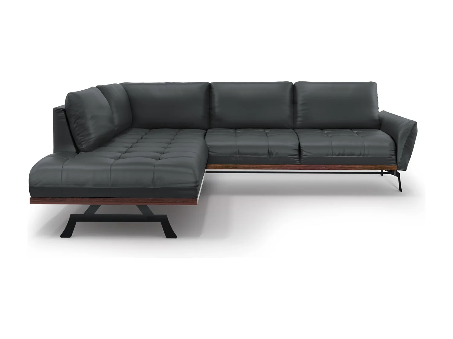 CXL by Christian Lacroix - Narożnik lewy z funkcją spania, "Olivier" 5 miejsc skóra naturalna, niebieski szary - 262x204x87cm