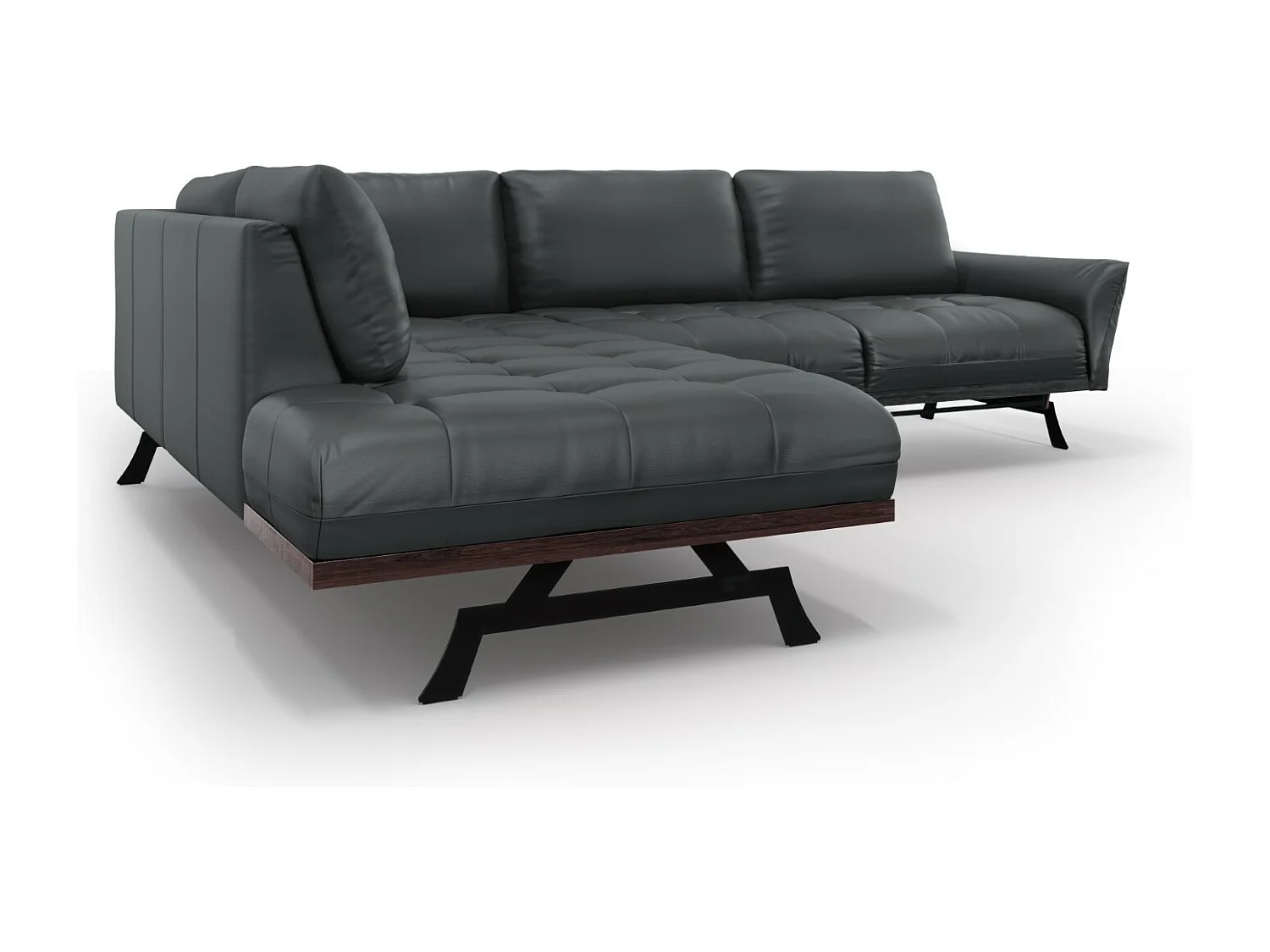 CXL by Christian Lacroix - Narożnik lewy z funkcją spania, "Olivier" 5 miejsc skóra naturalna, niebieski szary - 262x204x87cm