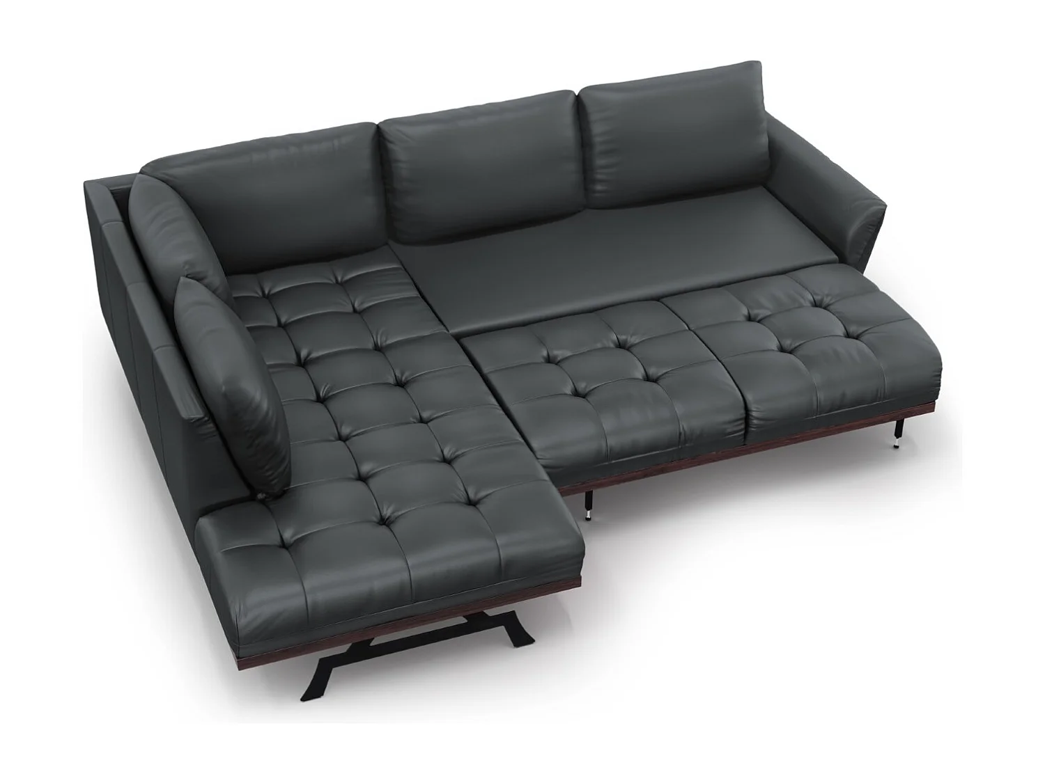 CXL by Christian Lacroix - Narożnik lewy z funkcją spania, "Olivier" 5 miejsc skóra naturalna, niebieski szary - 262x204x87cm