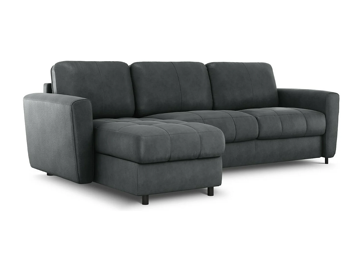 CXL by Christian Lacroix - Canapé d'angle gauche convertible "Audra" 4 places en cuir véritable bleu gris - 270x170x88cm