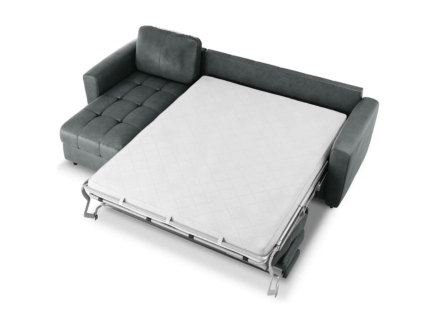 CXL by Christian Lacroix - Canapé d'angle gauche convertible "Audra" 4 places en cuir véritable bleu gris - 270x170x88cm