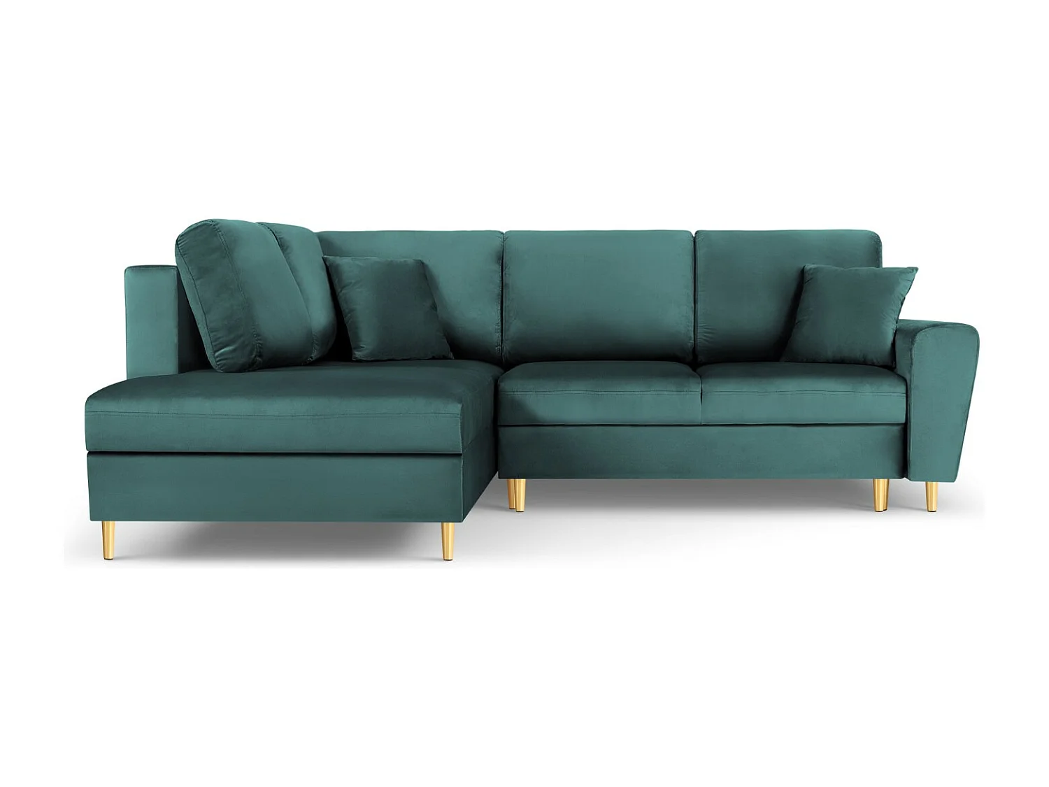 Cosmopolitan Design - Canapé d'angle gauche convertible avec coffre de rangement "Kyoto" 5 places en velours pétrole - 243x194x88cm