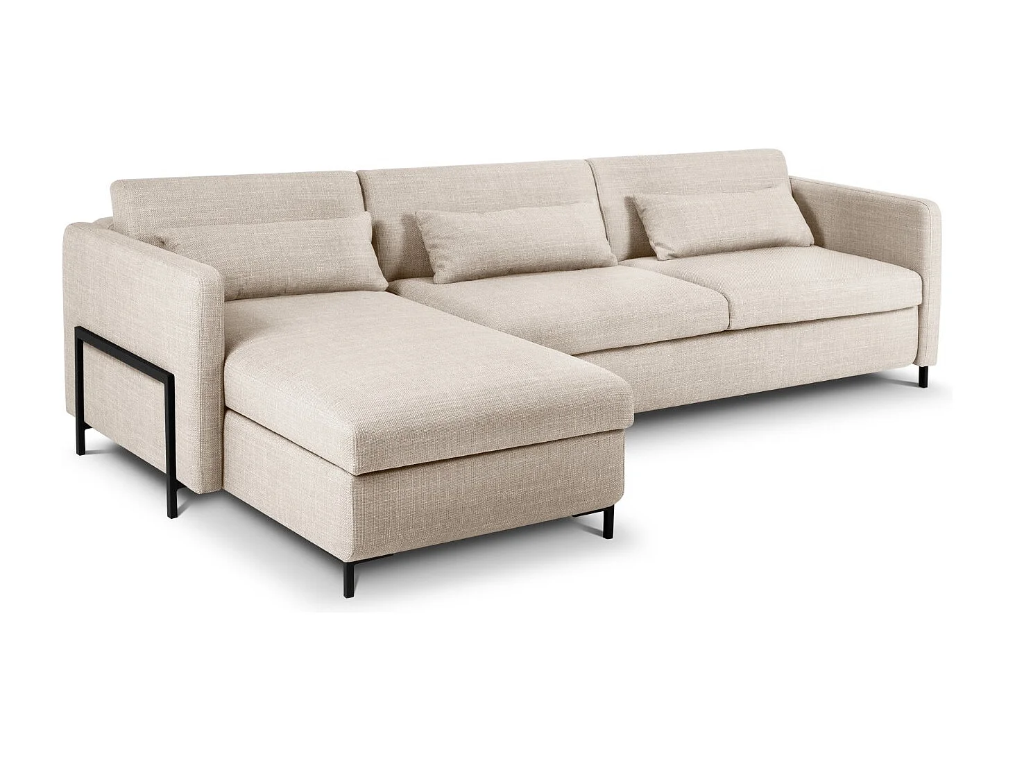 CXL by Christian Lacroix - Sofá cama esquinero izquierdo con baúl de almacenaje "Yanis" 5 plazas de tejido estructural beige - 280x170x80cm