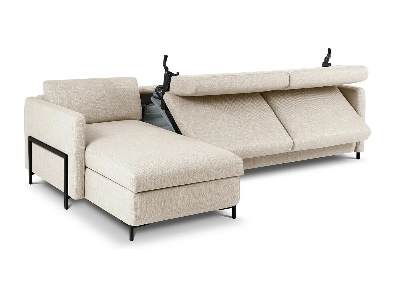 CXL by Christian Lacroix - Sofá cama esquinero izquierdo con baúl de almacenaje "Yanis" 5 plazas de tejido estructural beige - 280x170x80cm