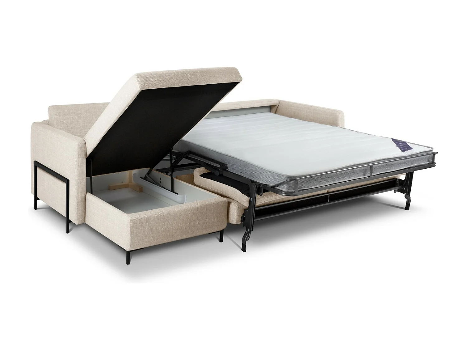 CXL by Christian Lacroix - Sofá cama esquinero izquierdo con baúl de almacenaje "Yanis" 5 plazas de tejido estructural beige - 280x170x80cm