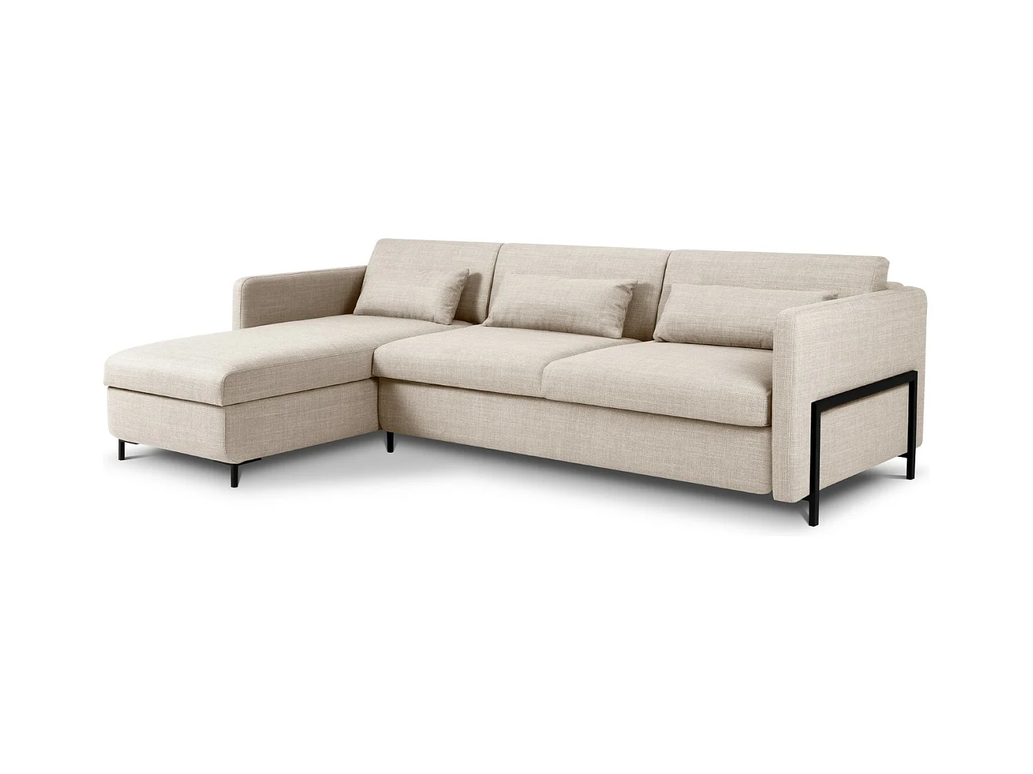 CXL by Christian Lacroix - Canapé d'angle gauche convertible avec coffre de rangement "Yanis" 5 places en tissu structurel beige - 280x170x80cm