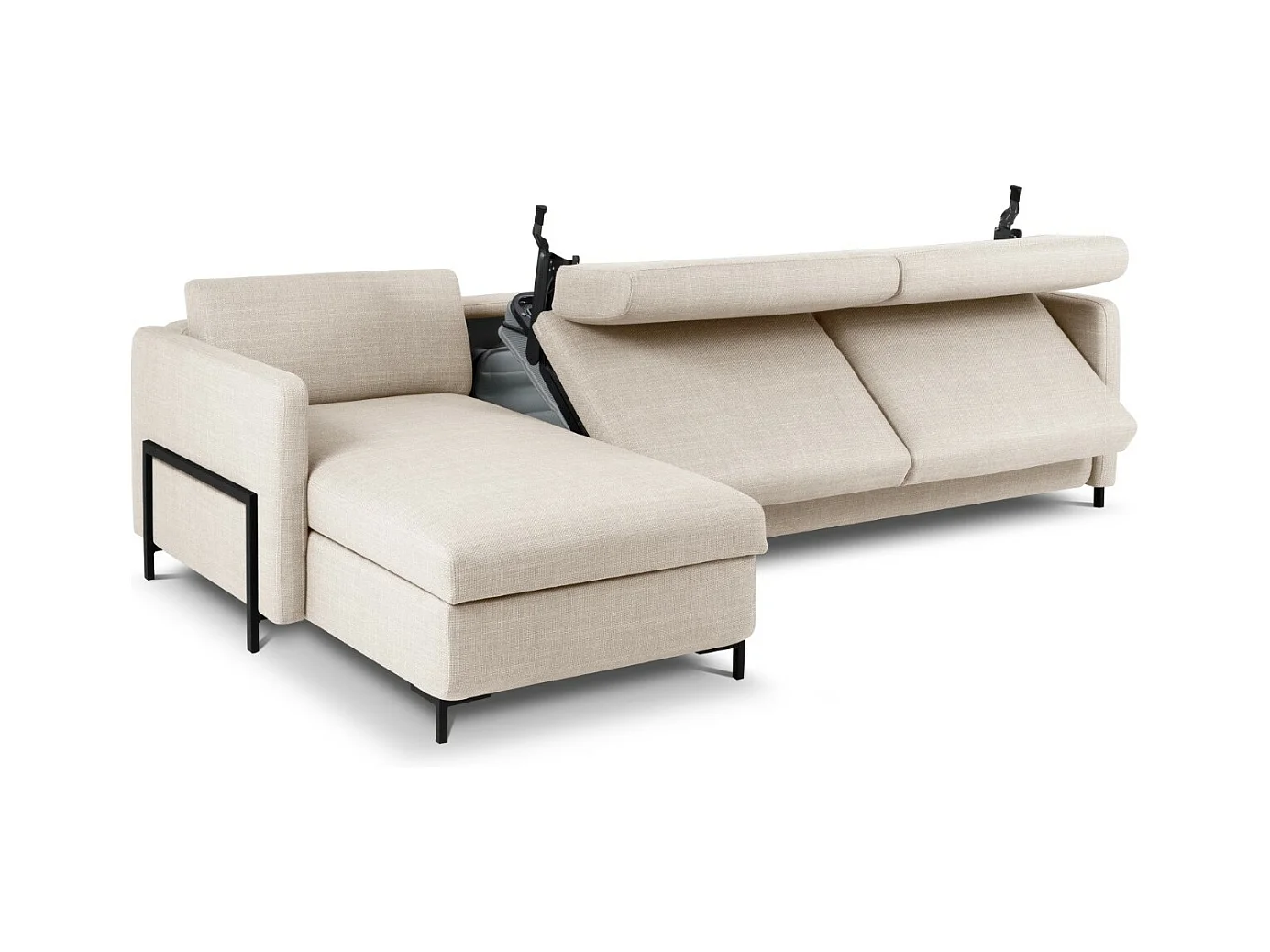 CXL by Christian Lacroix - Canapé d'angle gauche convertible avec coffre de rangement "Yanis" 5 places en tissu structurel beige - 280x170x80cm