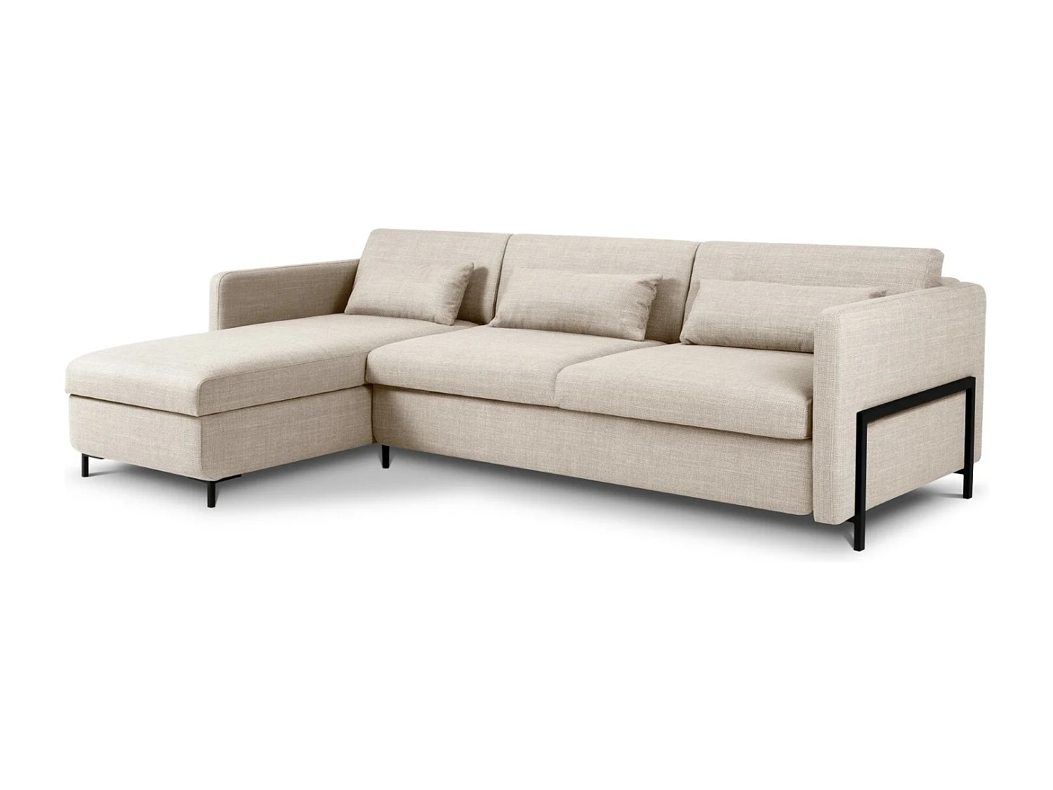 CXL by Christian Lacroix - Canapé d'angle gauche convertible avec coffre de rangement "Yanis" 5 places en tissu structurel beige - 280x170x80cm