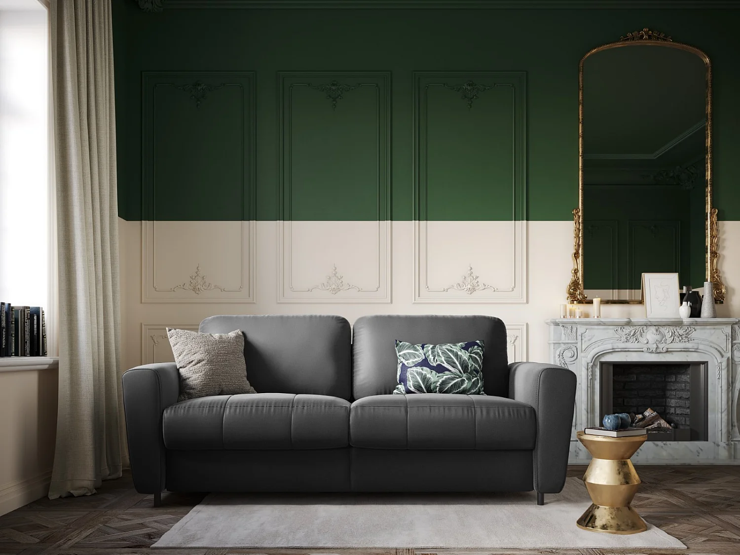 CXL by Christian Lacroix - Canapé convertible "Audra" 4 places en velours gris foncé - 212x101x88cm