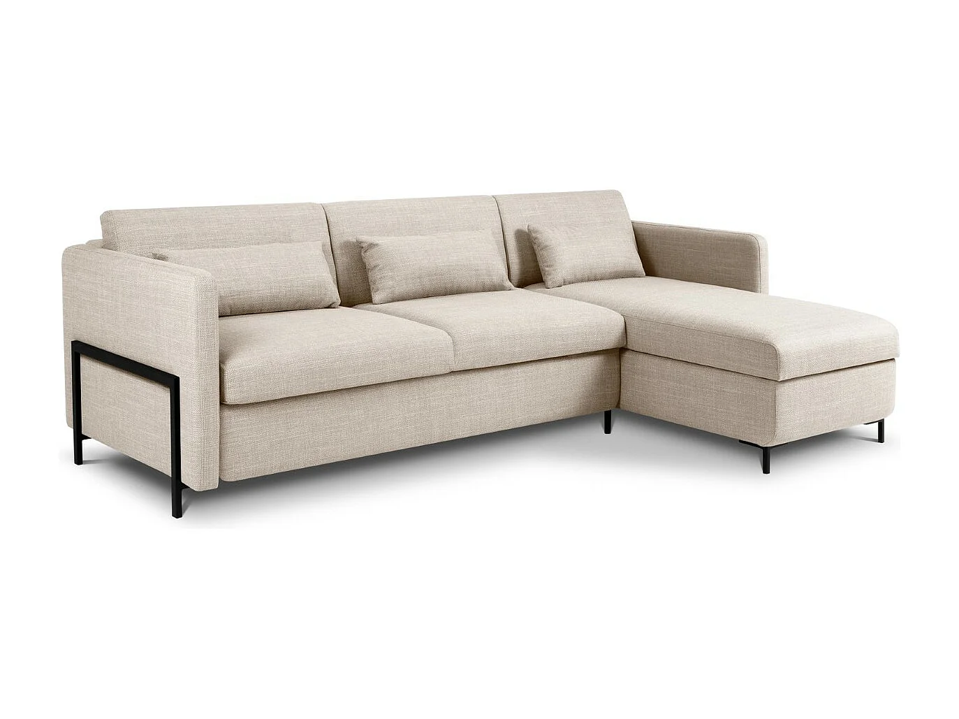 CXL by Christian Lacroix - Sofá cama esquinero derecho con baúl de almacenaje "Yanis" 4 plazas de tejido estructural beige - 260x170x80cm