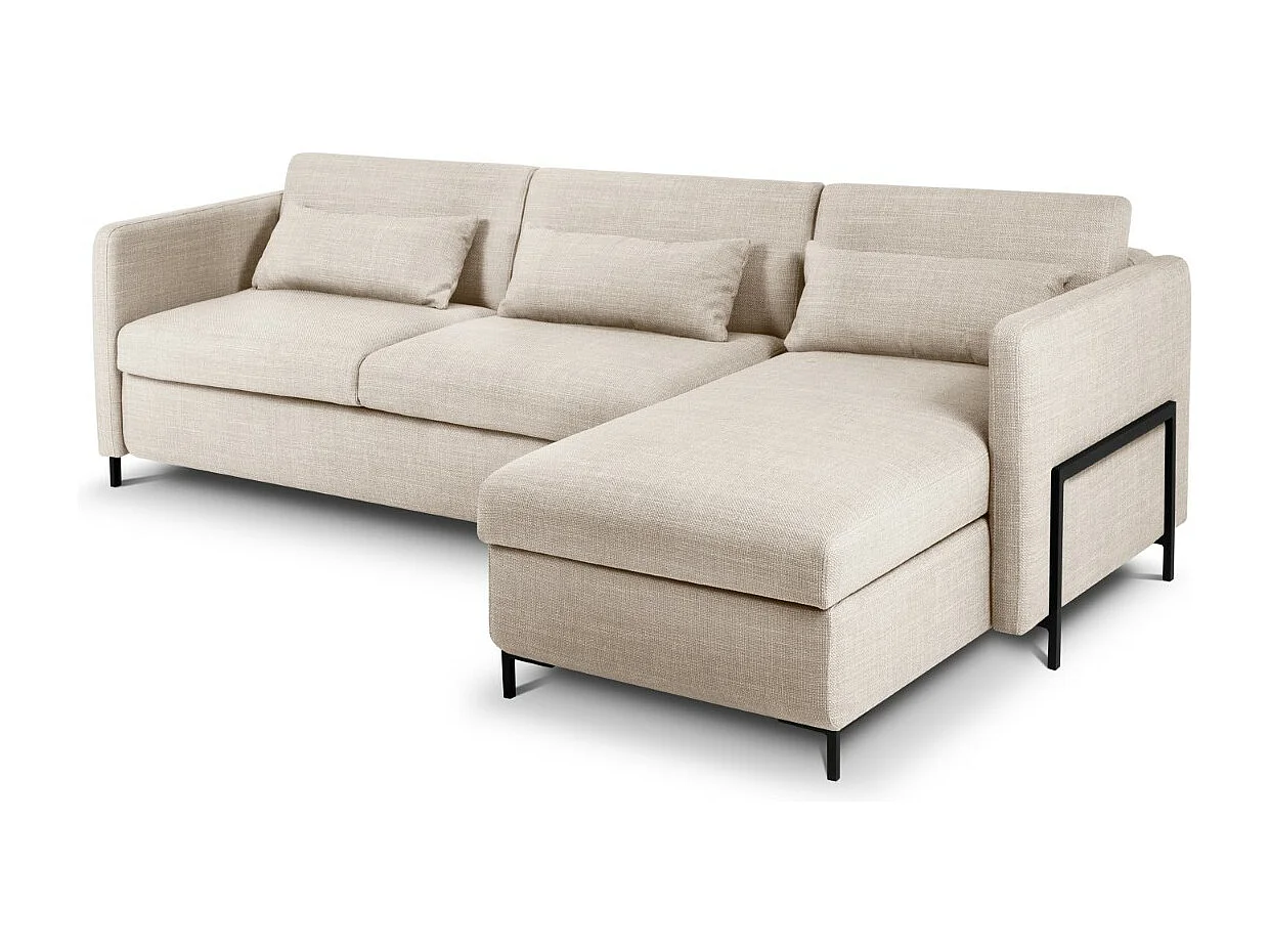 CXL by Christian Lacroix - Sofá cama esquinero derecho con baúl de almacenaje "Yanis" 4 plazas de tejido estructural beige - 260x170x80cm