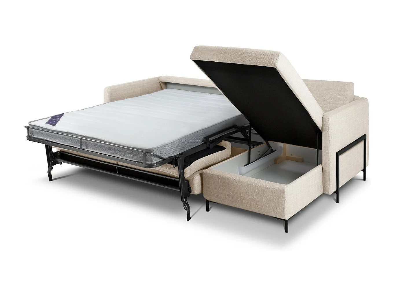 CXL by Christian Lacroix - Sofá cama esquinero derecho con baúl de almacenaje "Yanis" 4 plazas de tejido estructural beige - 260x170x80cm