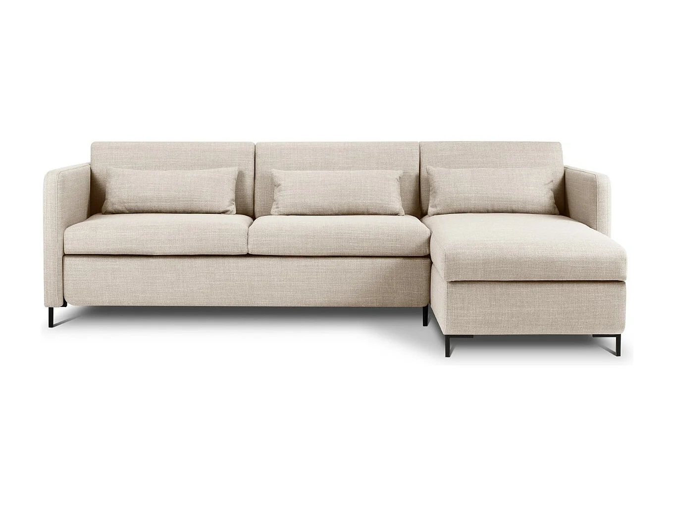 CXL by Christian Lacroix - Sofá cama esquinero derecho con baúl de almacenaje "Yanis" 4 plazas de tejido estructural beige - 260x170x80cm