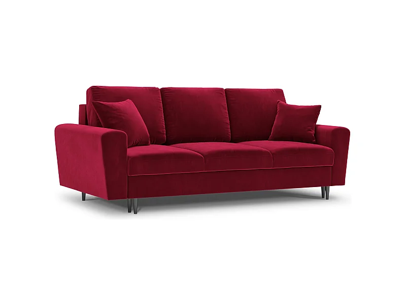 Cosmopolitan Design - Sofá cama con baúl de almacenaje "Kyoto" 3 plazas de terciopelo rojo - 235x100x88cm