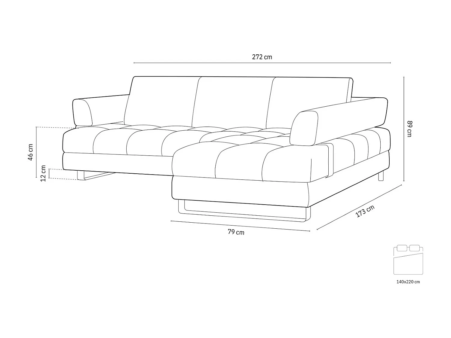 Cosmopolitan Design - Converteerbare hoekbank rechts met opbergdoos "Clinton" 5 zitplaatsen, Flueel, Lichtbeige - 272x173x89cm