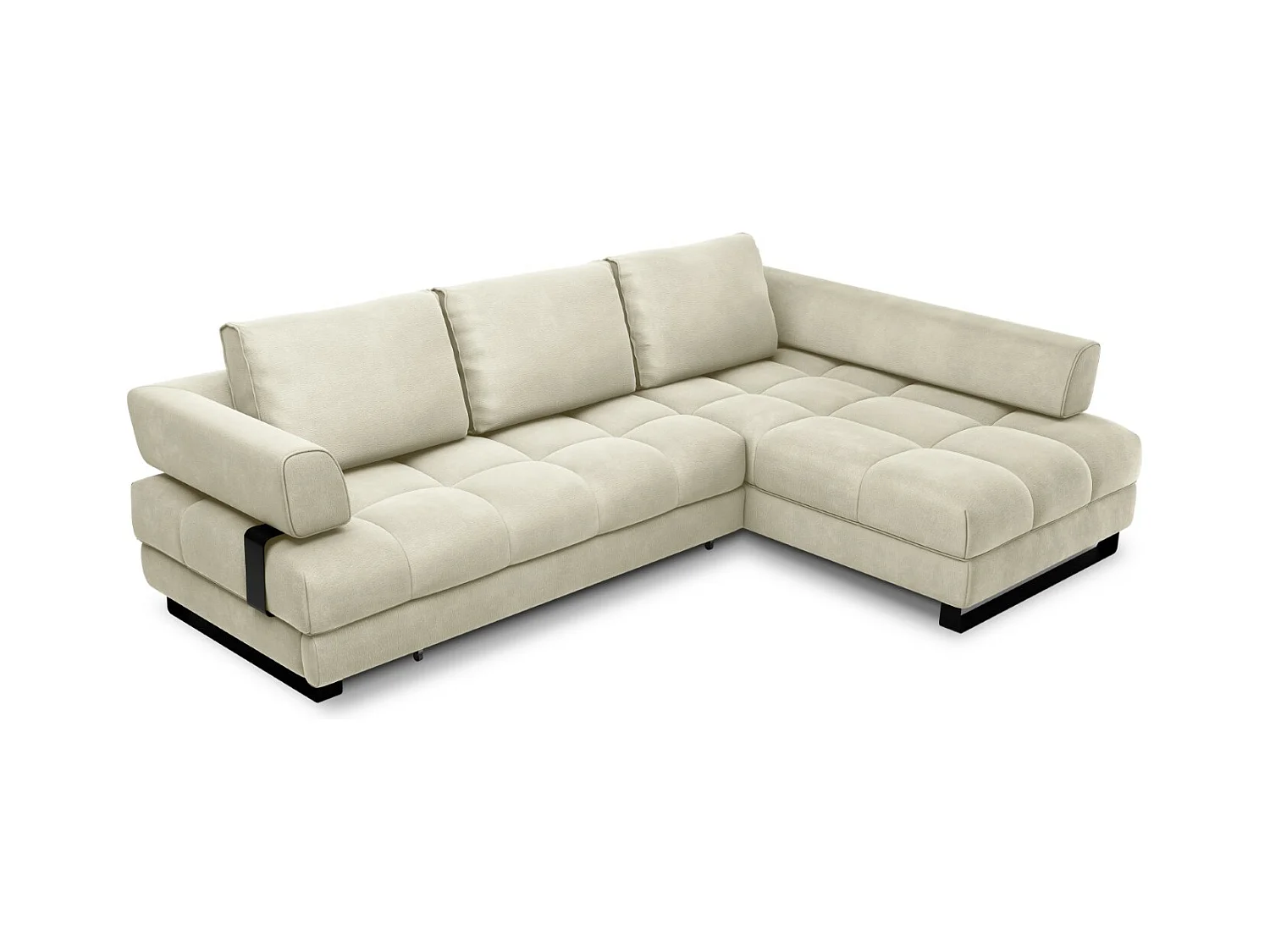 Cosmopolitan Design - Canapé d'angle droit convertible avec coffre de rangement "Clinton" 5 places en velours beige clair - 272x173x89cm