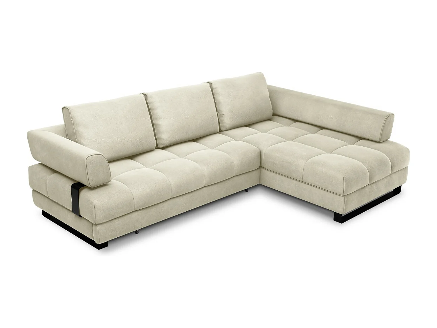 Cosmopolitan Design - Canapé d'angle droit convertible avec coffre de rangement "Clinton" 5 places en velours beige clair - 272x173x89cm