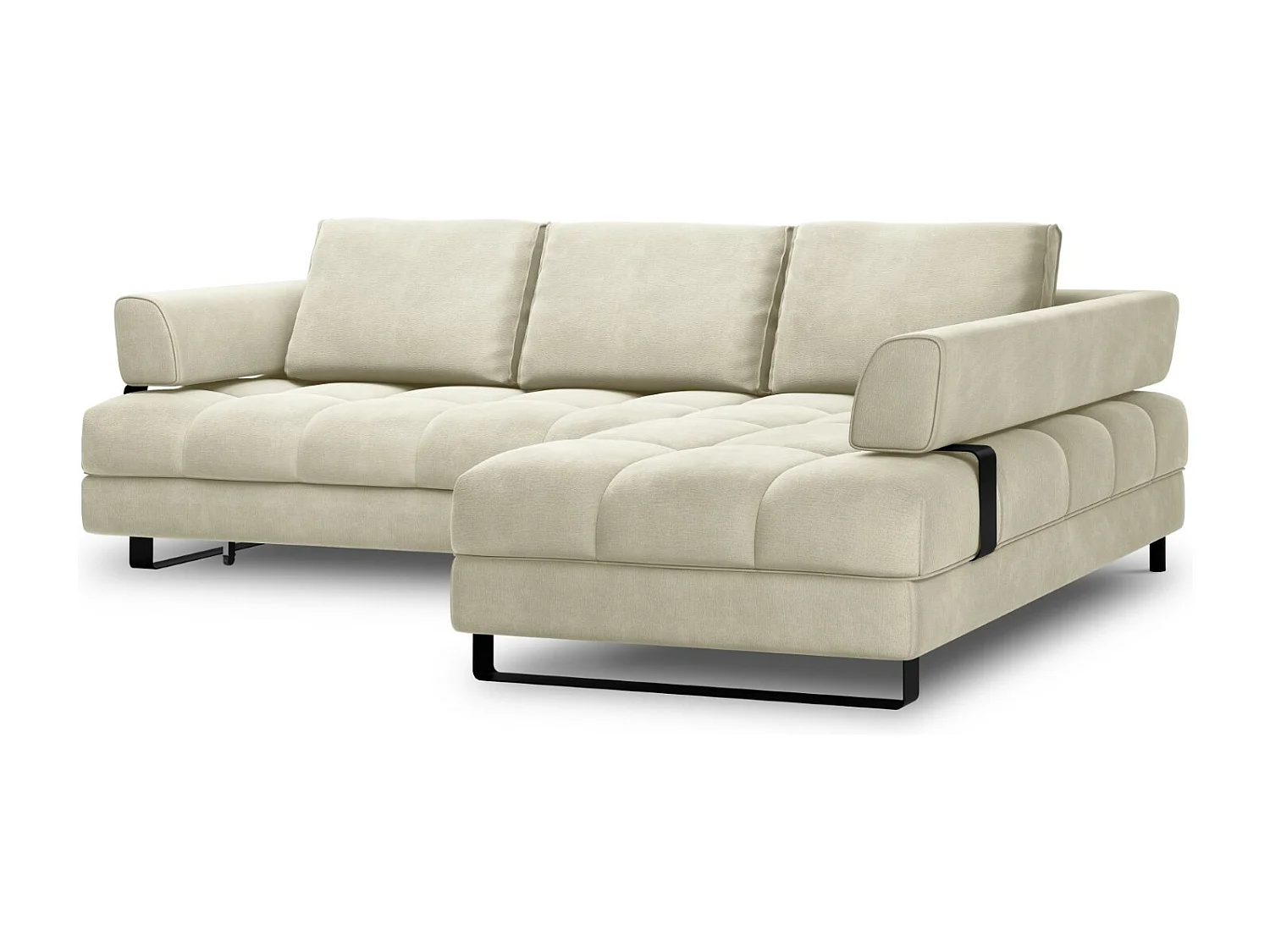 Cosmopolitan Design - Canapé d'angle droit convertible avec coffre de rangement "Clinton" 5 places en velours beige clair - 272x173x89cm