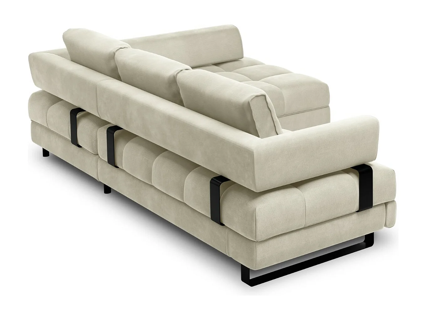 Cosmopolitan Design - Canapé d'angle droit convertible avec coffre de rangement "Clinton" 5 places en velours beige clair - 272x173x89cm