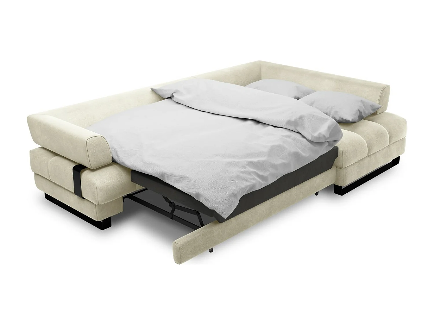 Cosmopolitan Design - Canapé d'angle droit convertible avec coffre de rangement "Clinton" 5 places en velours beige clair - 272x173x89cm