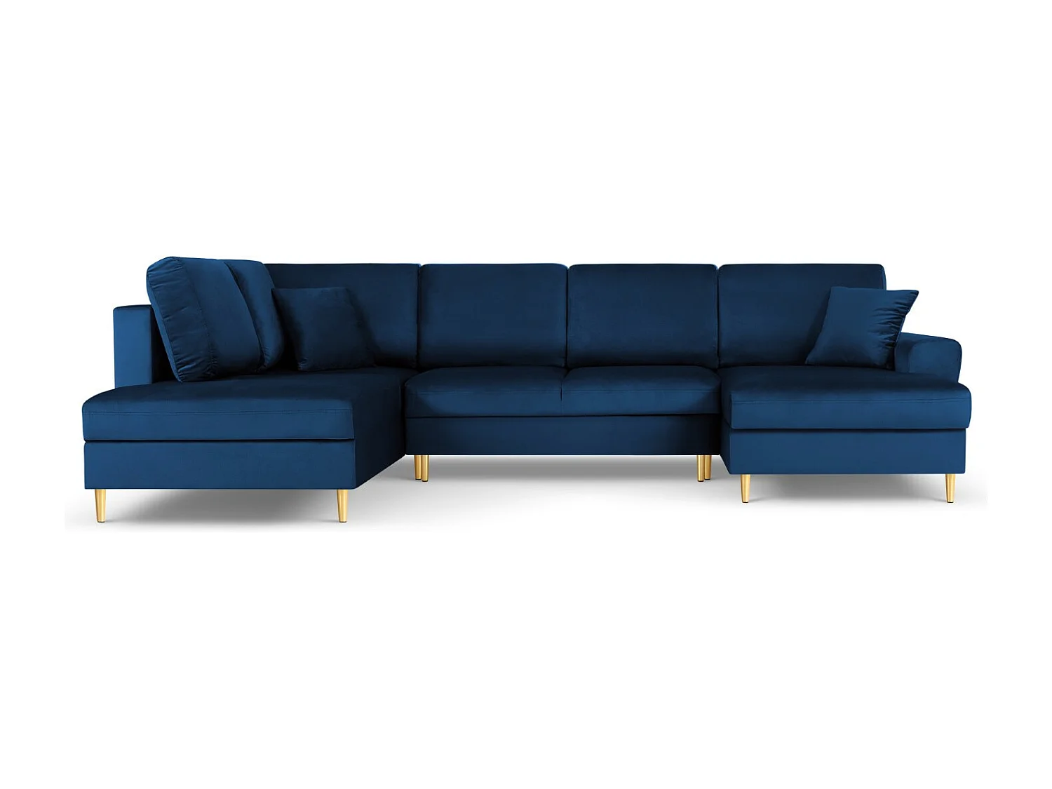 Cosmopolitan Design - Sofa panoramiczna lewa rozkładana ze schowkiem, "Kyoto" 7 miejsc welur, błękit królewski - 313x194x88cm
