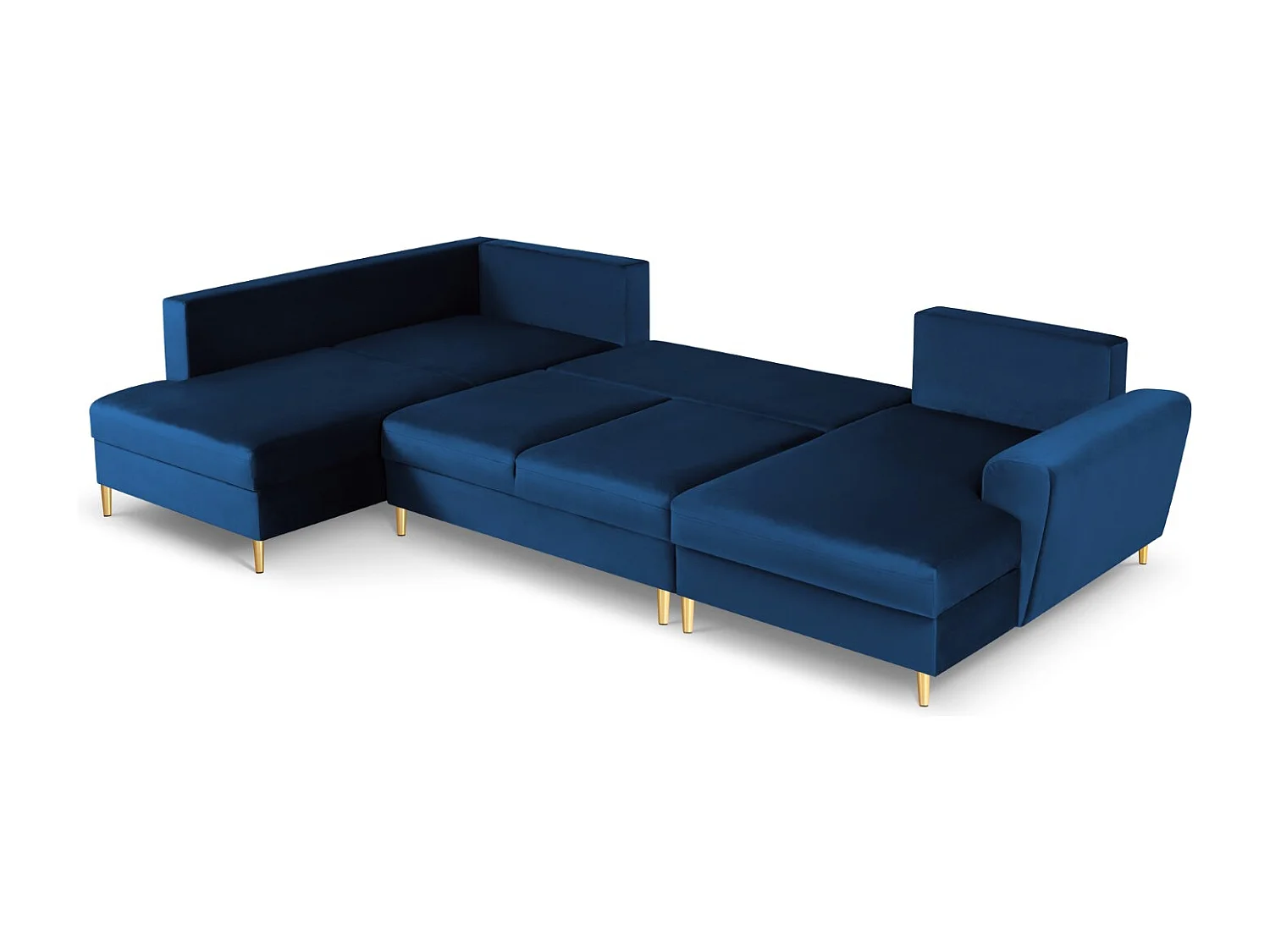 Cosmopolitan Design - Sofa panoramiczna lewa rozkładana ze schowkiem, "Kyoto" 7 miejsc welur, błękit królewski - 313x194x88cm