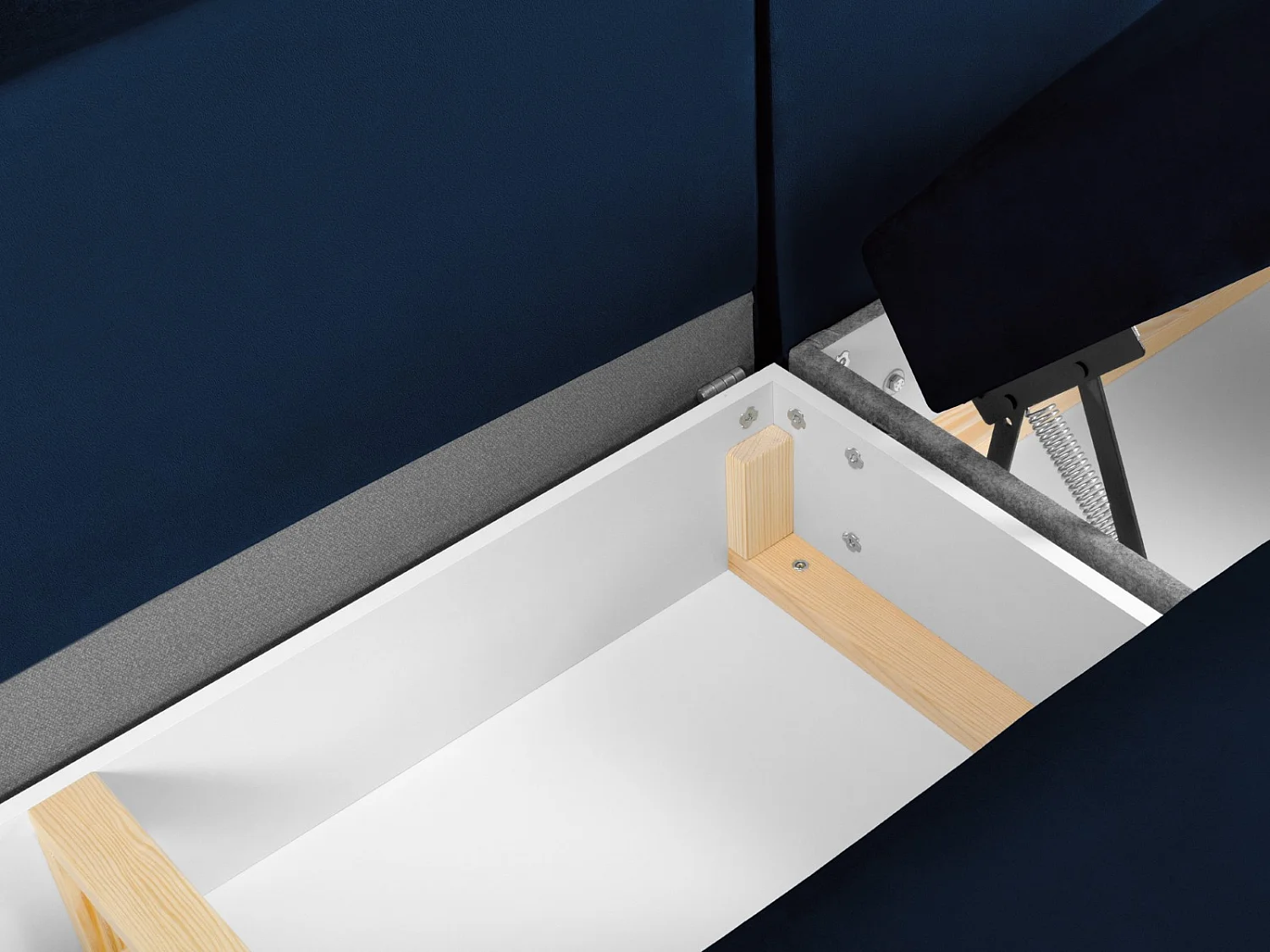 Cosmopolitan Design - Sofa panoramiczna lewa rozkładana ze schowkiem, "Kyoto" 7 miejsc welur, błękit królewski - 313x194x88cm