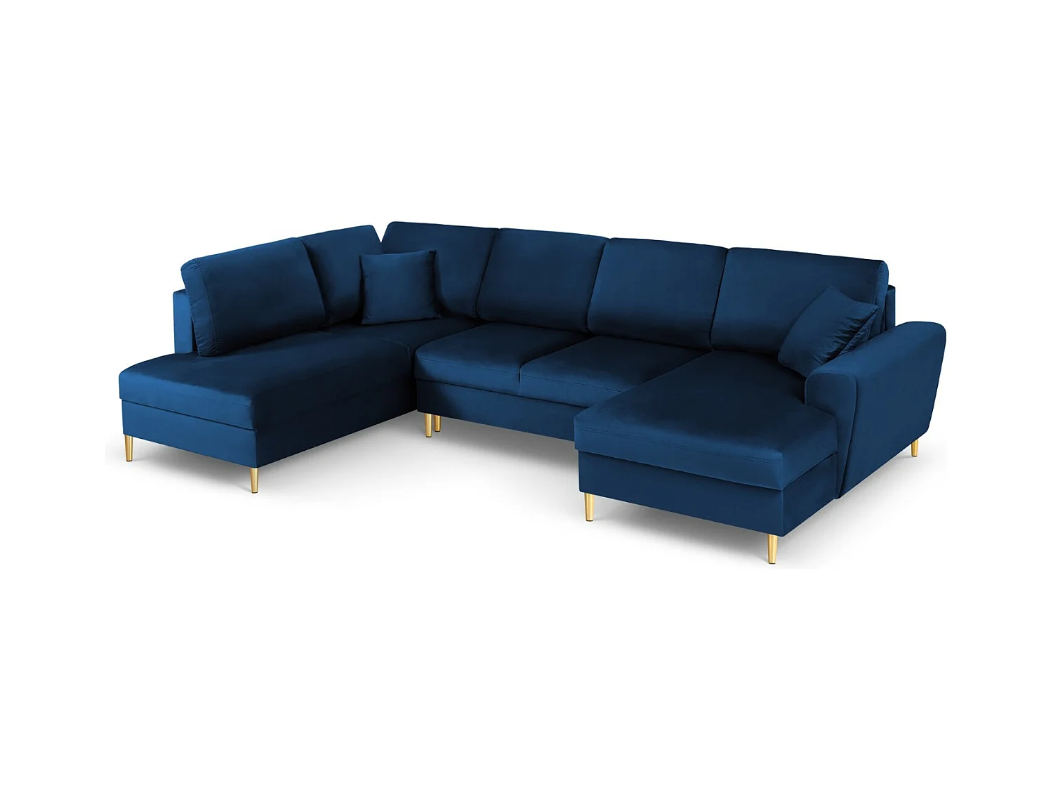 Cosmopolitan Design - Canapé gauche panoramique convertible avec coffre de rangement "Kyoto" 7 places en velours bleu roi - 313x194x88cm