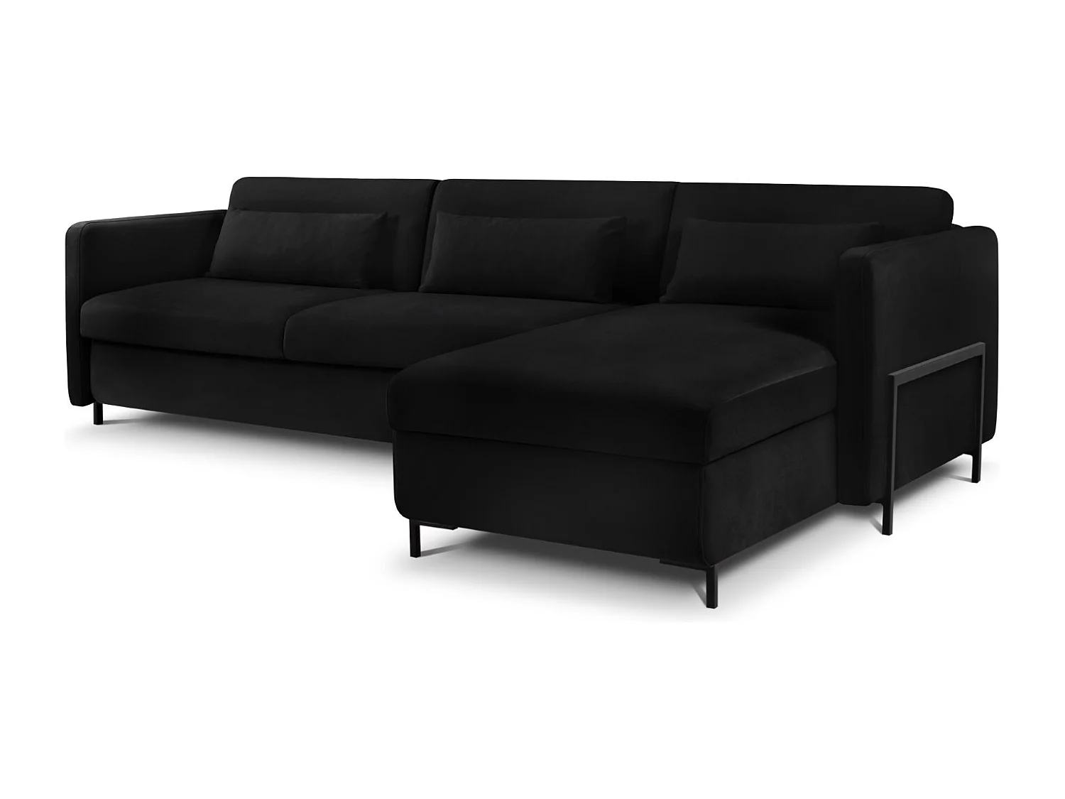 CXL by Christian Lacroix - Canapé d'angle droit convertible "Yanis" 5 places en velours noir - 280x170x80cm