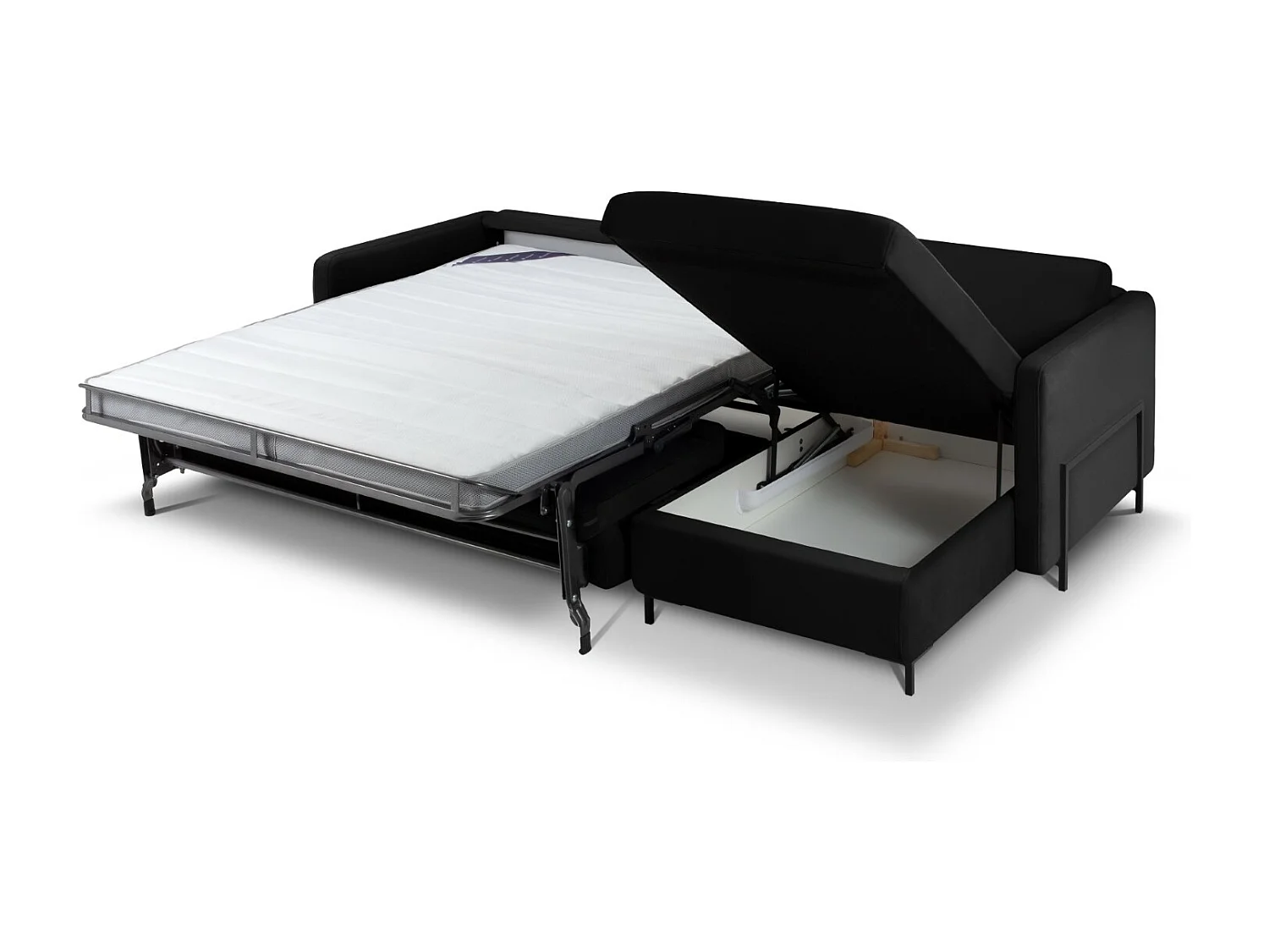 CXL by Christian Lacroix - Canapé d'angle droit convertible "Yanis" 5 places en velours noir - 280x170x80cm