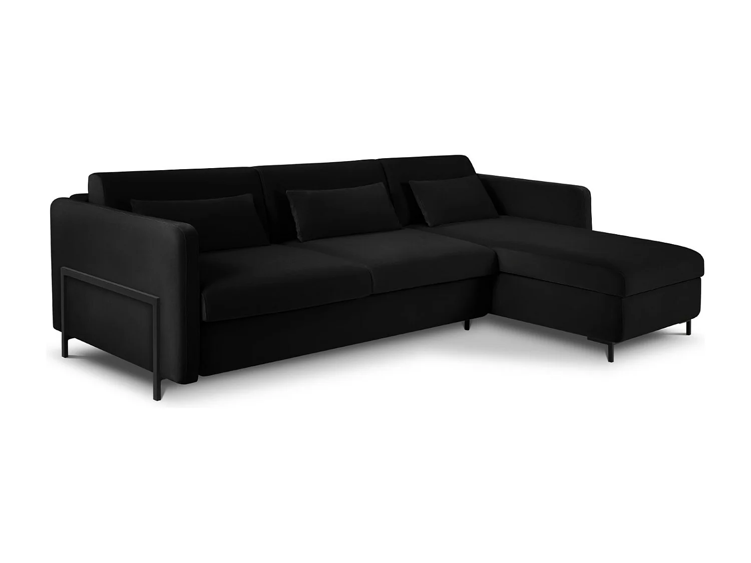 CXL by Christian Lacroix - Canapé d'angle droit convertible "Yanis" 5 places en velours noir - 280x170x80cm