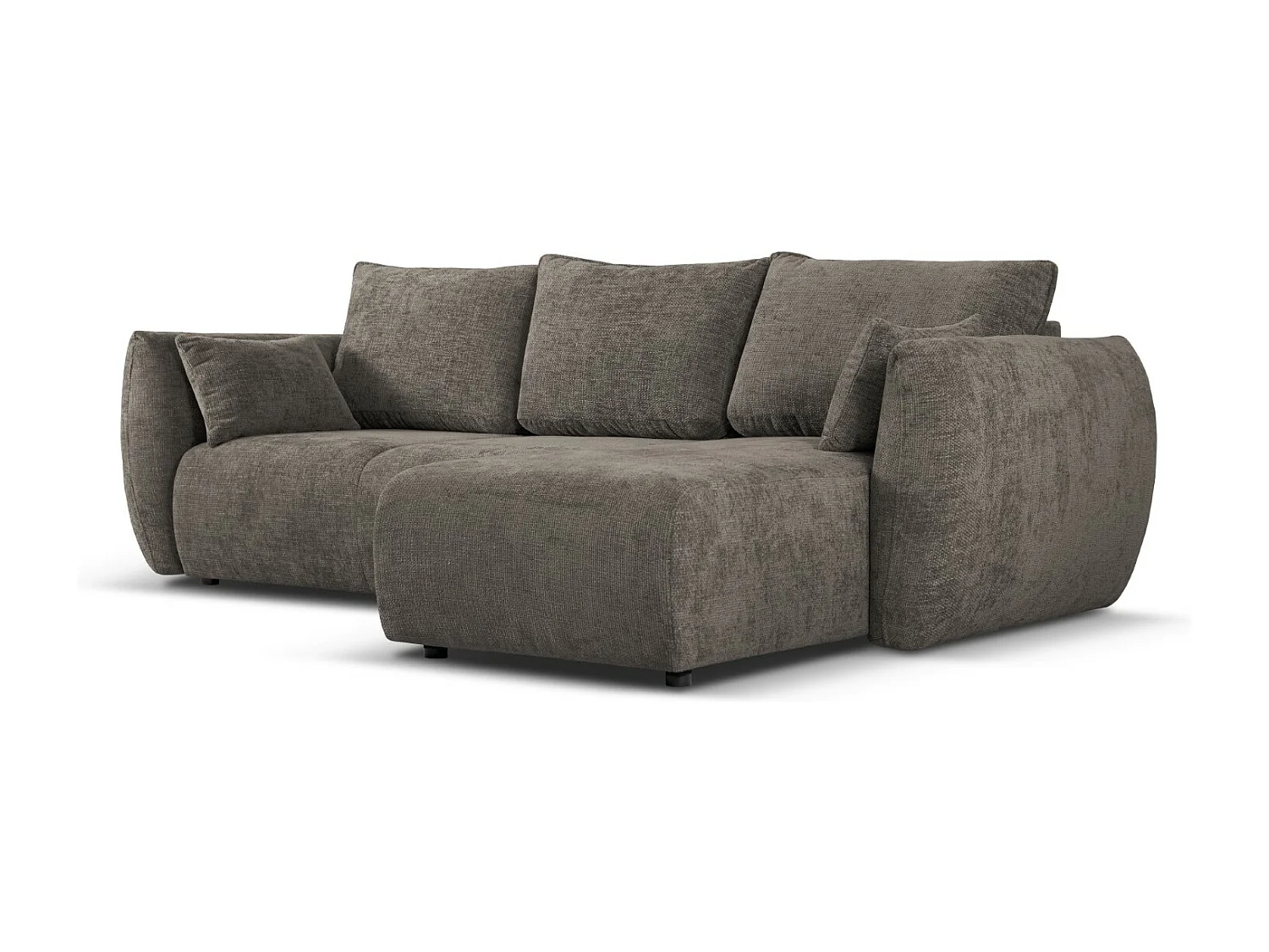 Cosmopolitan Design - 4-Sitzer ausklappbares Ecksofa rechts mit Container "Matera" aus Chenille-Stoff grau - 253x173x86cm