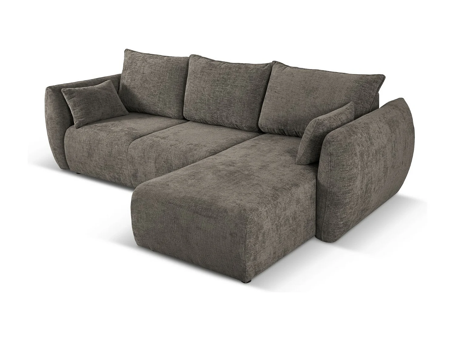 Cosmopolitan Design - 4-Sitzer ausklappbares Ecksofa rechts mit Container "Matera" aus Chenille-Stoff grau - 253x173x86cm
