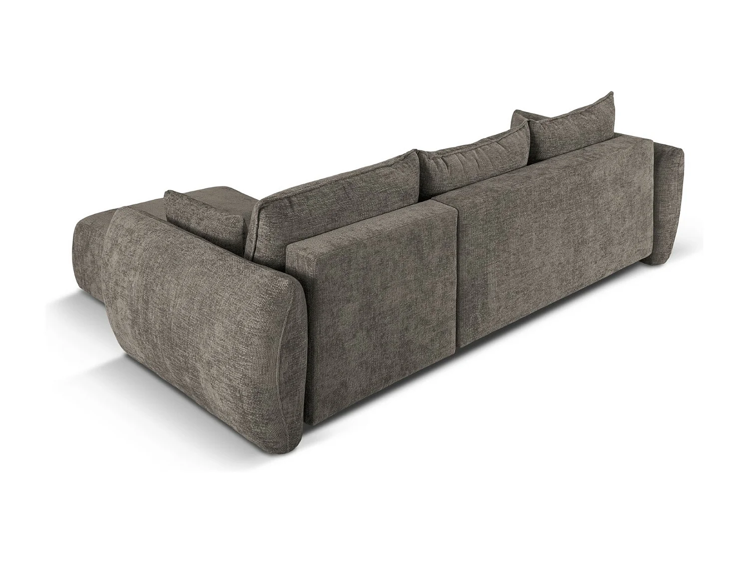 Cosmopolitan Design - 4-Sitzer ausklappbares Ecksofa rechts mit Container "Matera" aus Chenille-Stoff grau - 253x173x86cm