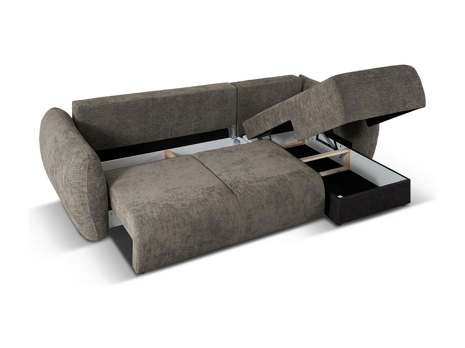 Cosmopolitan Design - Canapé d'angle droit convertible avec coffre de rangement "Matera" 4 places en chenille gris - 253x173x86cm