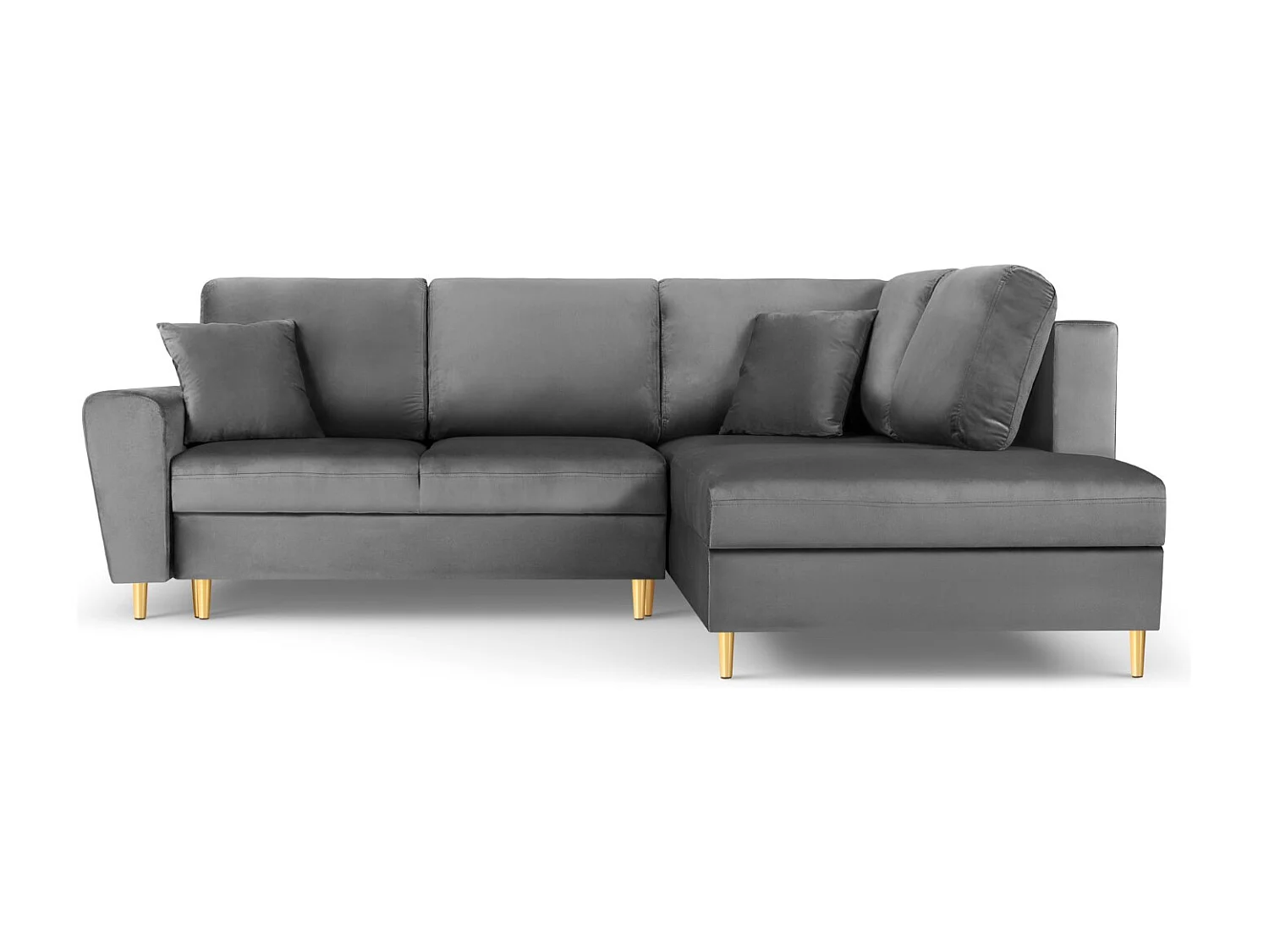 Cosmopolitan Design - Sofá cama esquinero derecho con baúl de almacenaje "Kyoto" 5 plazas de terciopelo gris claro - 243x194x88cm