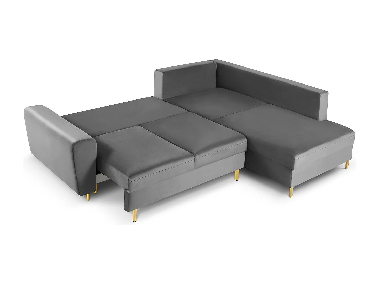 Cosmopolitan Design - Sofá cama esquinero derecho con baúl de almacenaje "Kyoto" 5 plazas de terciopelo gris claro - 243x194x88cm