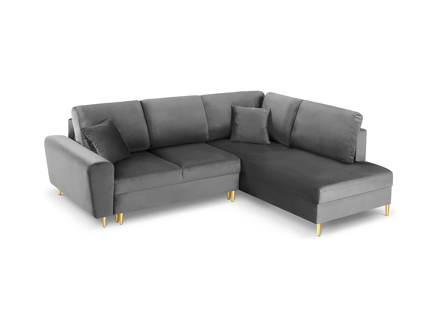 Cosmopolitan Design - Canapé d'angle droit convertible avec coffre de rangement "Kyoto" 5 places en velours gris clair - 243x194x88cm