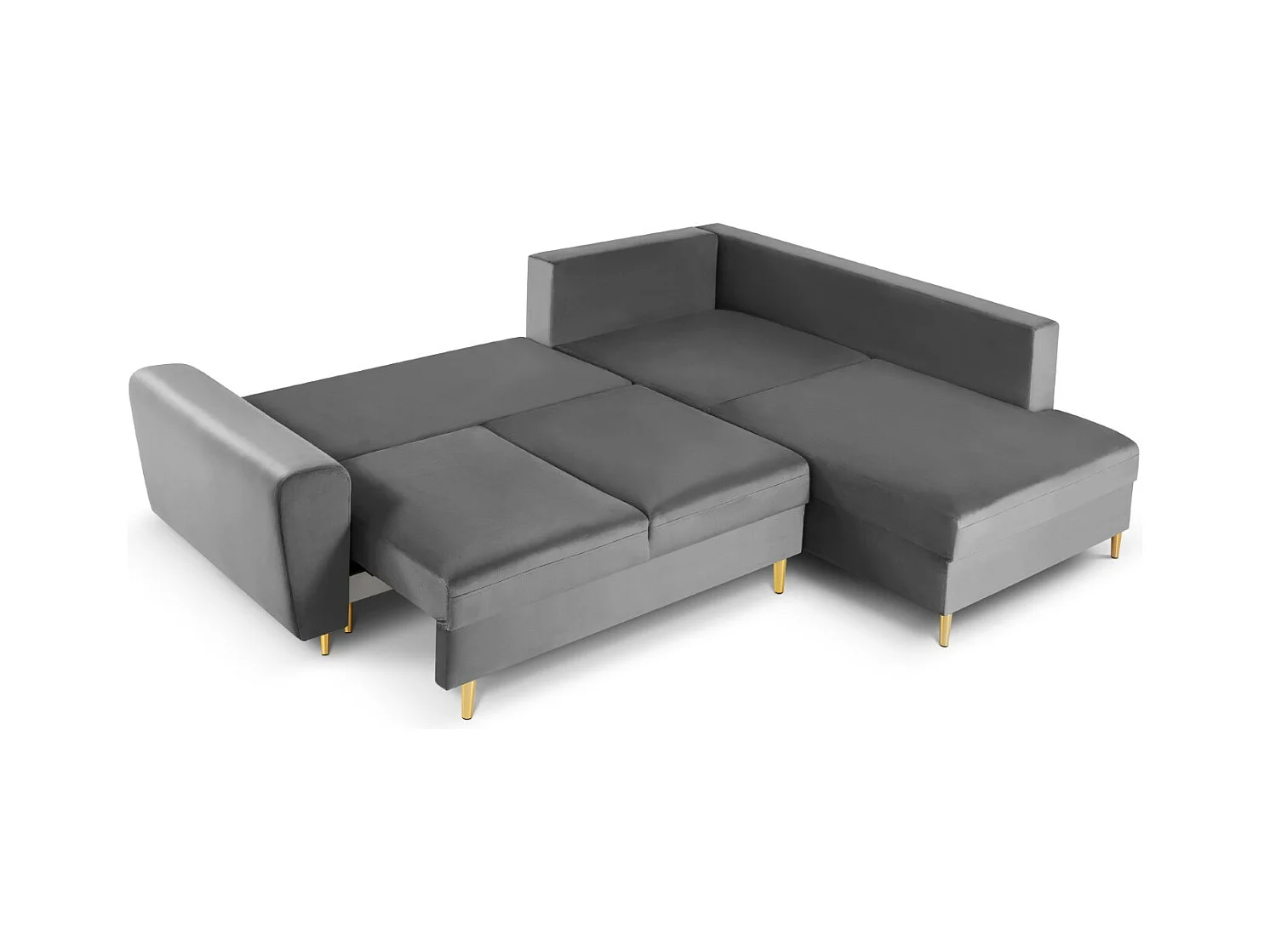 Cosmopolitan Design - 5-Sitzer ausklappbares Ecksofa rechts mit Container "Kyoto" aus Samt hellgrau - 243x194x88cm