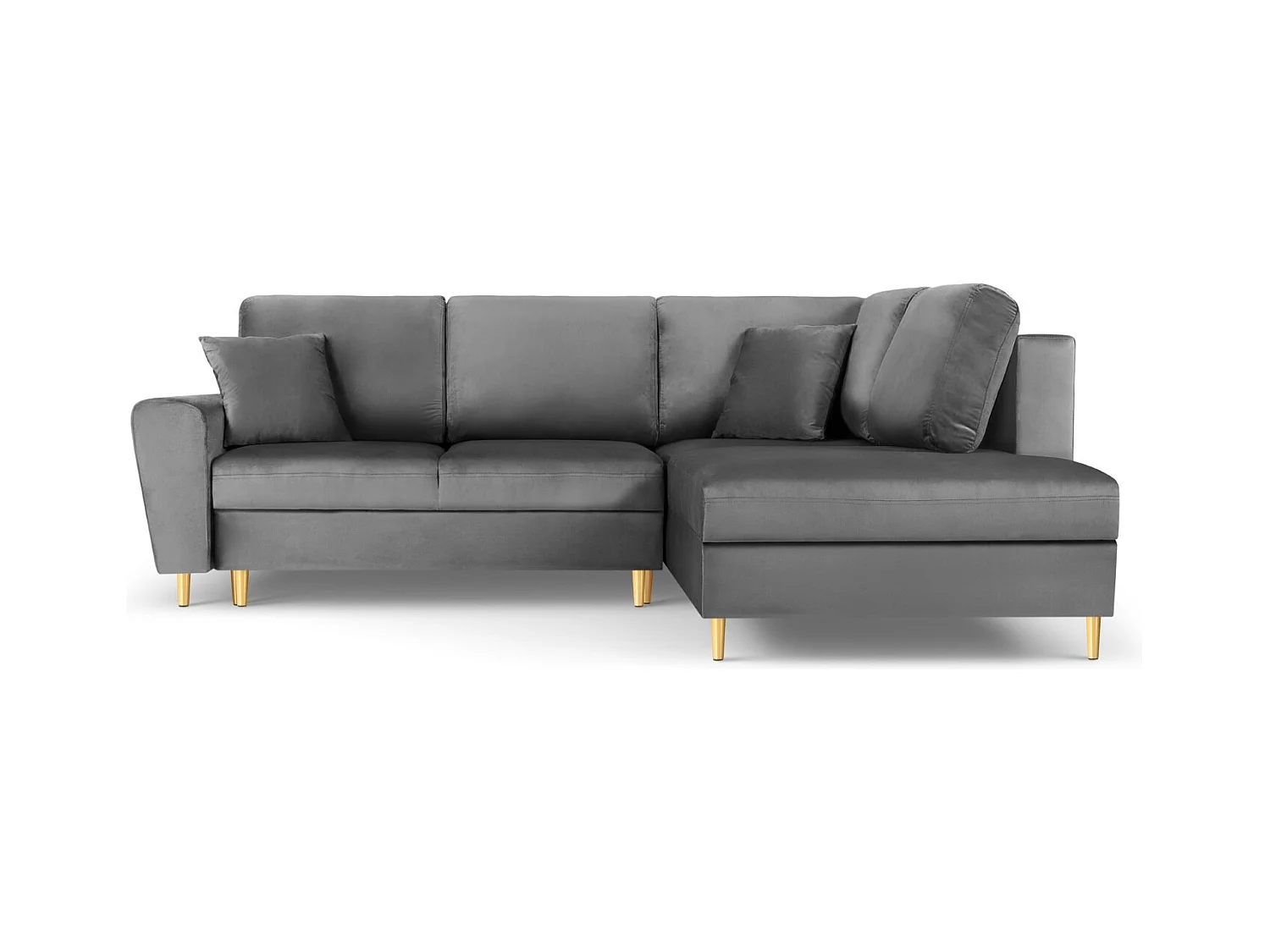 Cosmopolitan Design - 5-Sitzer ausklappbares Ecksofa rechts mit Container "Kyoto" aus Samt hellgrau - 243x194x88cm